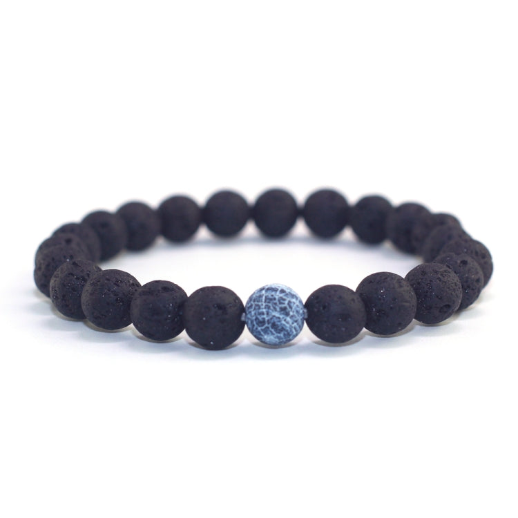 Black lava bead bracelet with light blue crackle centerpiece bead