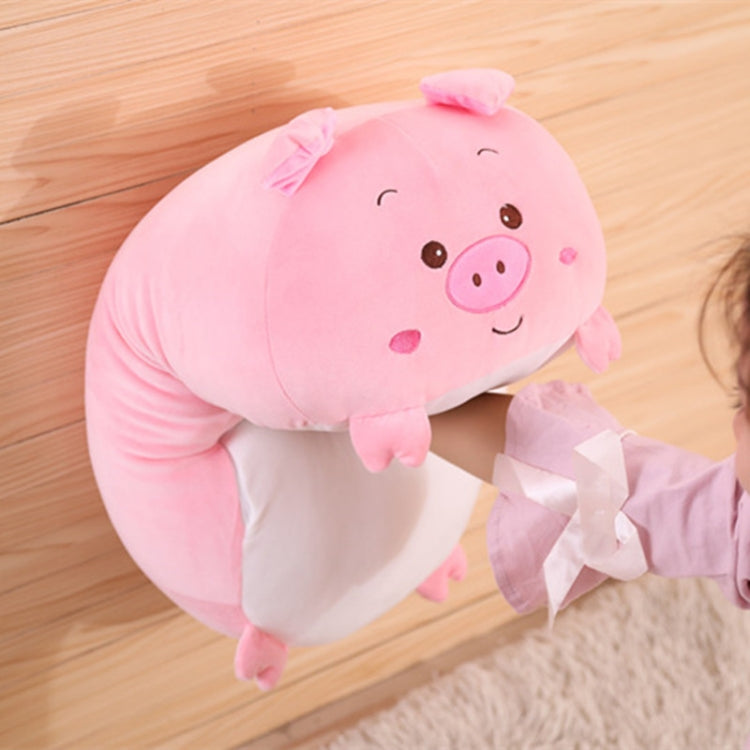 Pink pig plush cushion pillow with curly tail and cute smiling face