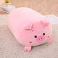Pink pig plush cushion pillow with closed-eye smile and small ear details