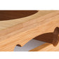 Close-up of bamboo pet bowl stand with textured non-slip underside