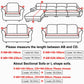 Sofa slipcover size guide diagram with AB measurement labels for seat lengths