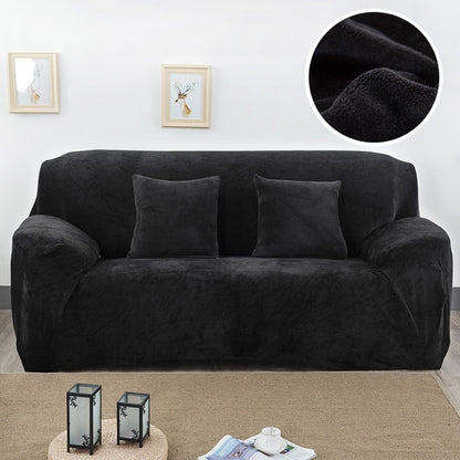 Black plush sofa slipcover, thick fitted elastic cover with arm and back sections