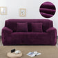 Plush sofa cover in deep purple, thick elastic slipcover fit, no pillows included