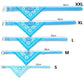 Blue paisley dog bandana collar shown in sizes S to XXL with strap length labels