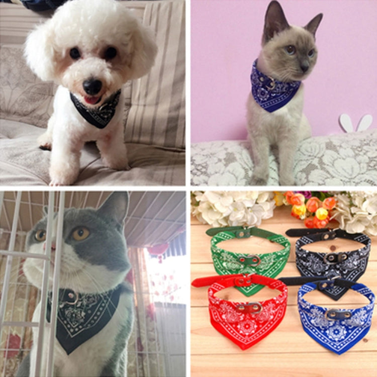 Dog wearing blue printed bandana collar in a collage with other bandana collar colors