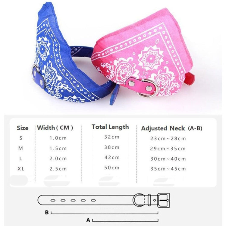 Blue and pink printed bandana dog collars with adjustable straps and metal buckle