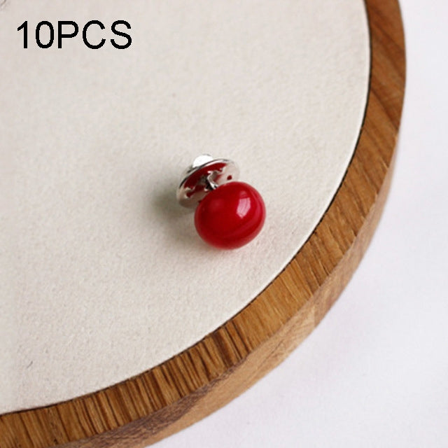 Red pearl stud collar button pin with silver-toned backing