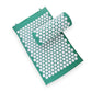 Green acupuncture massage pad with white circular acupoints and matching rolled pillow