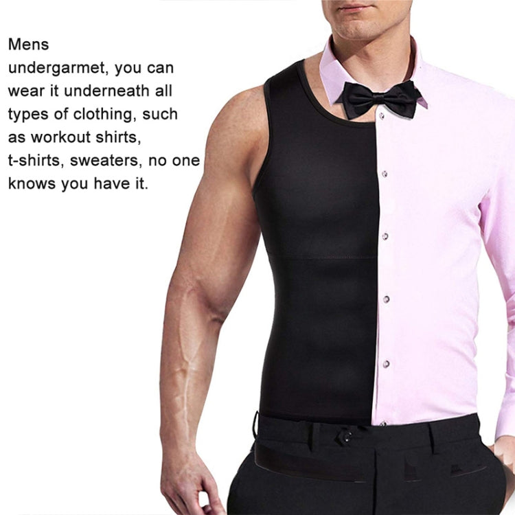 Men's black slimming tank top with front compression panels and sleeveless crew neckline