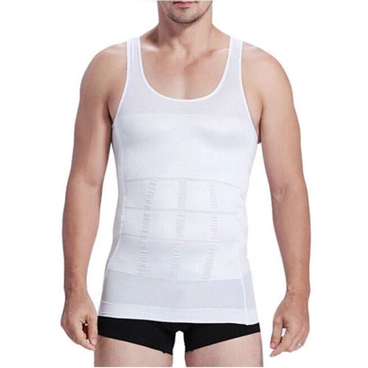 Men's white sleeveless slimming body shaper vest with front compression panel detail