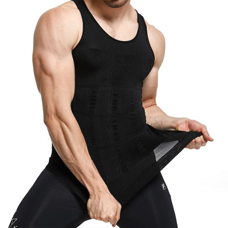 Men's black compression tank vest with shaping bands and flat front stretch fabric