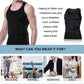 Men's black compression tank vest with wide straps and rectangular shaping panel grid