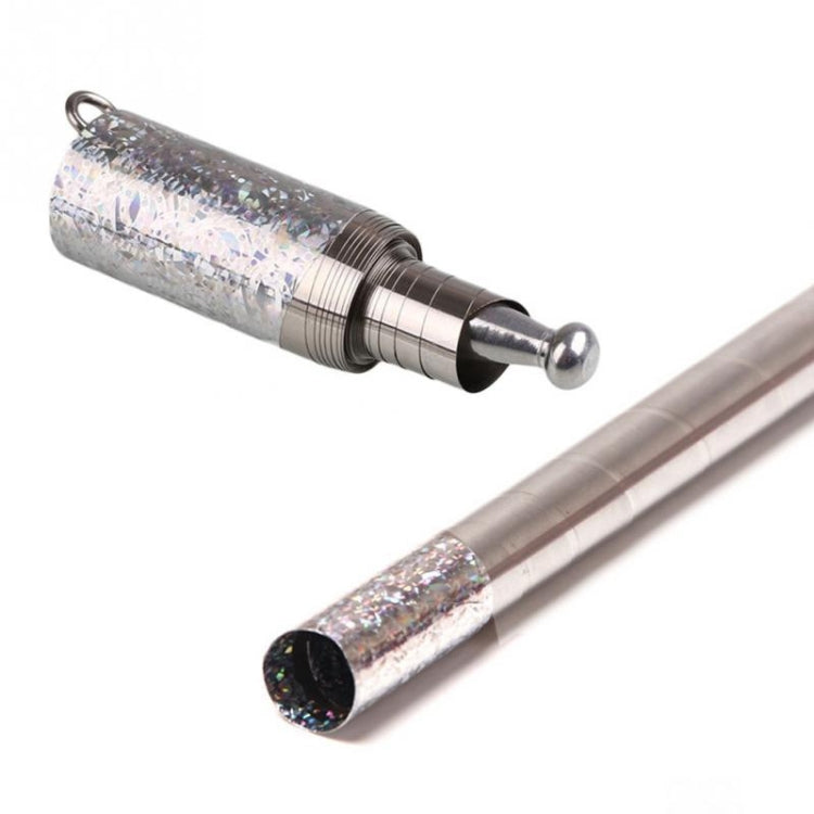 Metal prop sticks showing silver holographic cylinder and long chrome rod