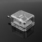 Clear acrylic DIY music box with exposed parts inside, angled 3/4 view