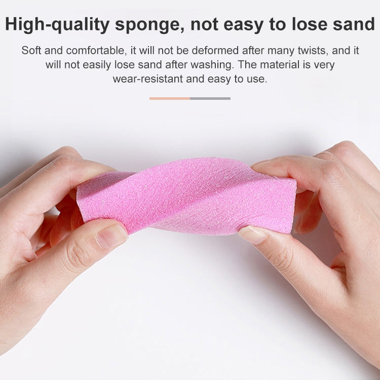 Pink nail sanding block foam rectangle, held by both hands