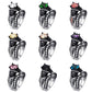 Set of punk skull rings in multiple colors, featuring black enamel and silver stone bands
