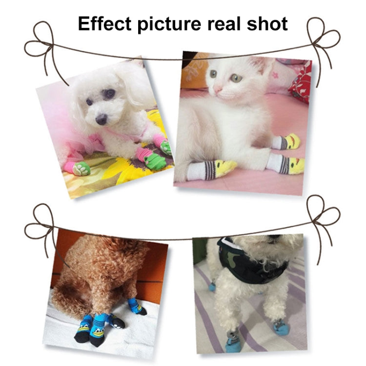 Pet socks worn on dog and cat paws, showing colorful knitted anti-slip design