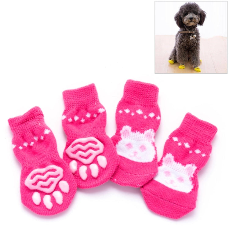 Set of pet knitted anti-slip socks in pink with puppy paw and bone patterns