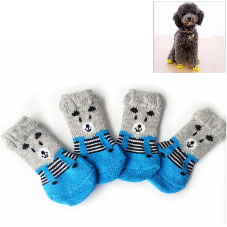 Set of pet knitted anti-slip socks in gray and blue with dalmatian-style dog faces