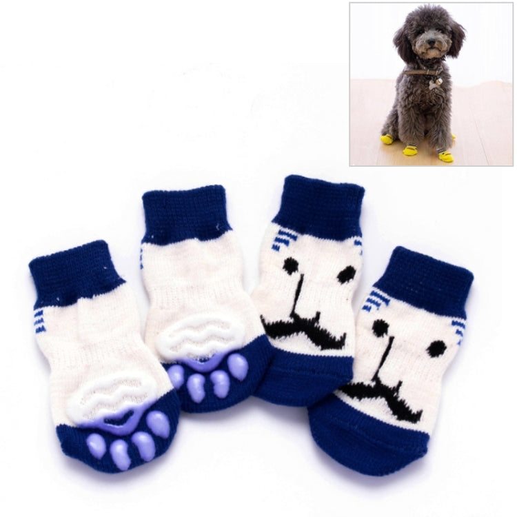 Set of 4 knitted pet anti-slip socks, blue and white puppy dog face pattern