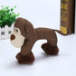 Plush brown dog chew toy with rope-textured body, cream muzzle, and long tail