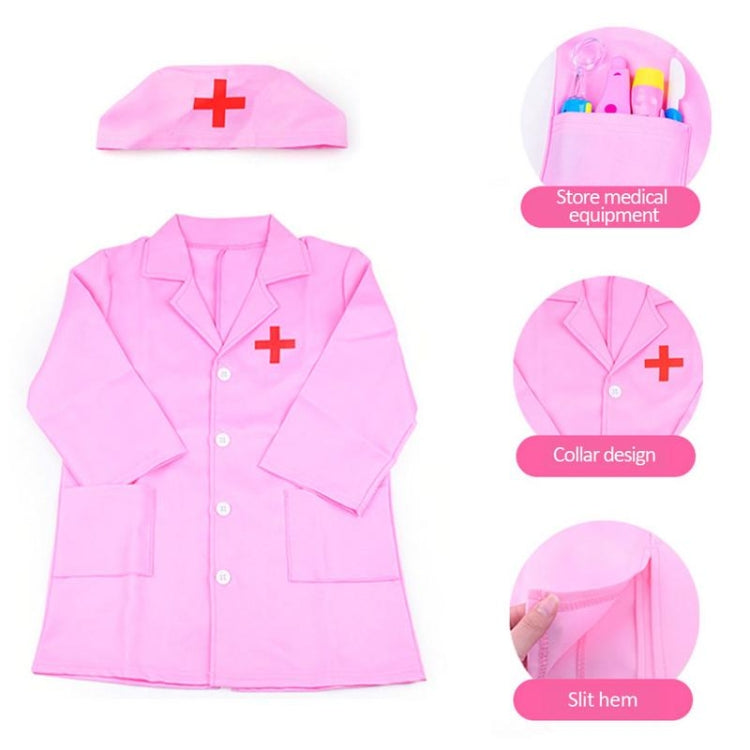 Pink kids nurse coat with red cross emblem and matching nurse cap