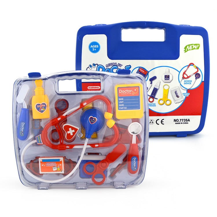 Blue doctor role-play stethoscope set in clear plastic medicine case with accessories