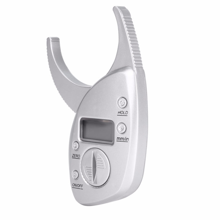 Silver digital caliper with LCD window and mm/in unit marking