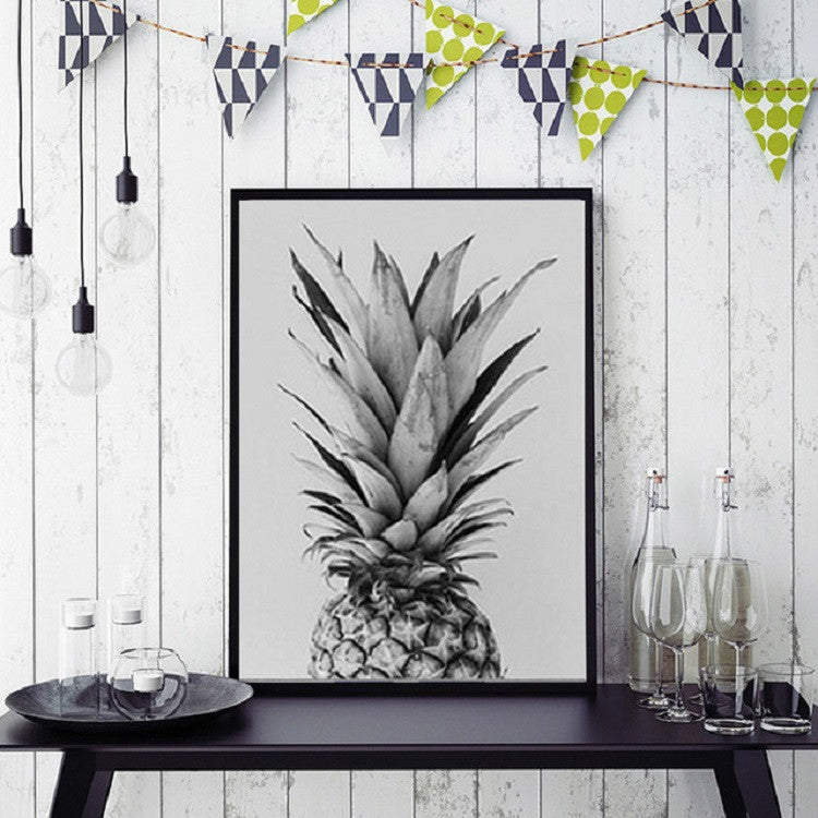 Framed monochrome pineapple wall art print, single-panel design