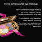 Gold eyeshadow palette with shimmer pans in purple, pink, and light champagne tones