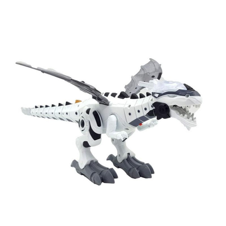 White and gray electric mechanical dinosaur toy with spread wings, standing pose