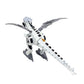 White and gray electric mechanical dinosaur toy with long tail and open wings