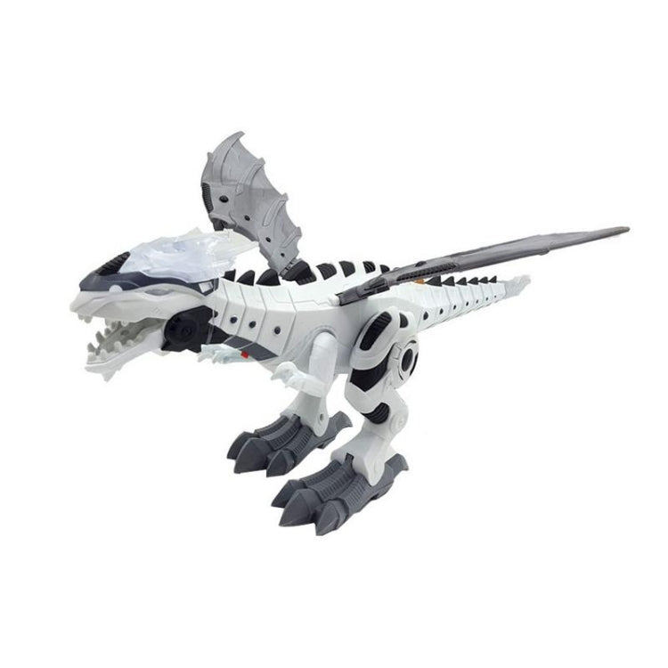 White and gray electric mechanical pterosaur toy, side view with head and tail