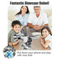 White and gray electric mechanical dinosaur toy held by children on couch