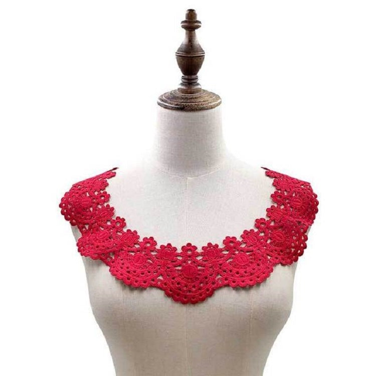 Red lace fake collar with scalloped neckline trim and floral lace embroidery