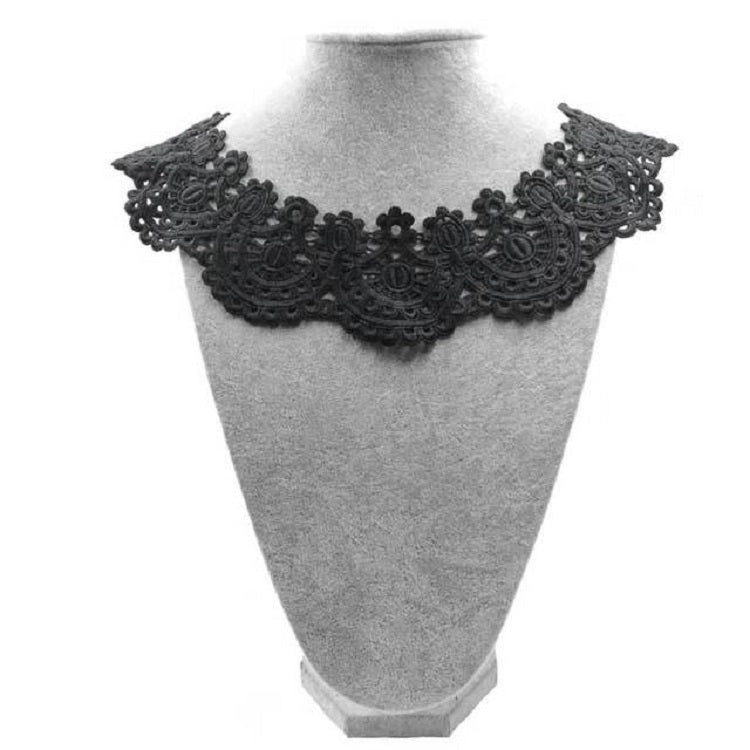 Black lace fake collar with scalloped edge and dense floral openwork embroidery