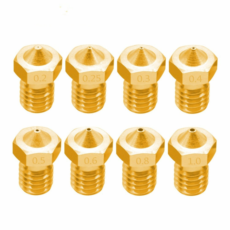 Brass 3D printer nozzle set with stamped sizes 0.2,0.25,0.3,0.4,0.5,0.6,0.8,1.0.