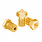 Brass 3D printer nozzle set, angled; marked 0.8 and 1.0, plus another nozzle body.