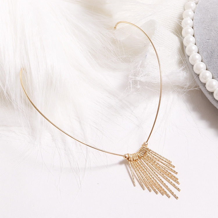 Gold wire headband with long beaded fringe tassel and small round charm