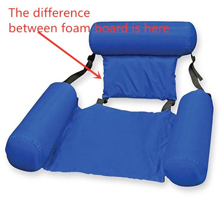 Blue inflatable pool hammock lounge chair with headrest and adjustable side straps