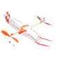 White and orange DIY rubber-powered model plane glider with orange propellers and wing accents.