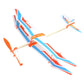 Blue and orange DIY rubber-powered model plane glider toy with orange propellers.