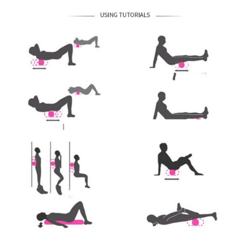 Silicone massage ball workout positions diagram with pink ball icons