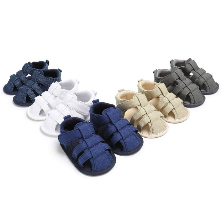 Toddler canvas sandals set in blue, white, beige, and gray with Velcro straps