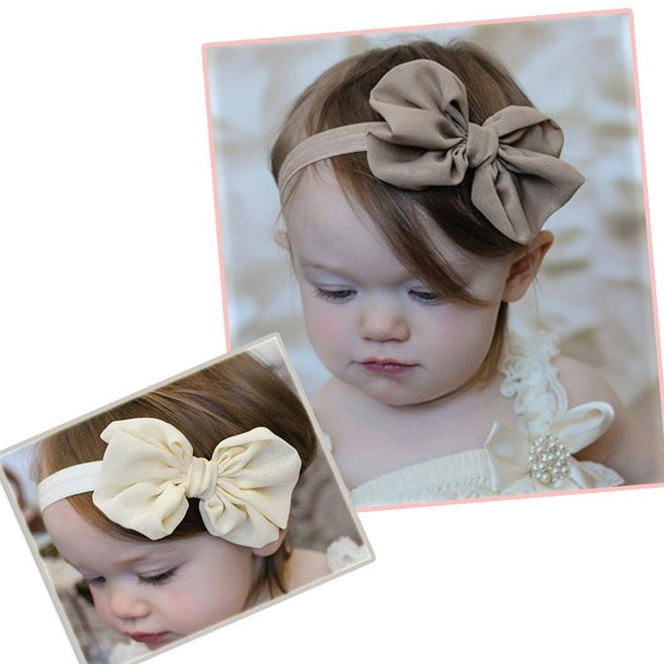 2-pack baby chiffon bow headbands with cream and gray fabric bows