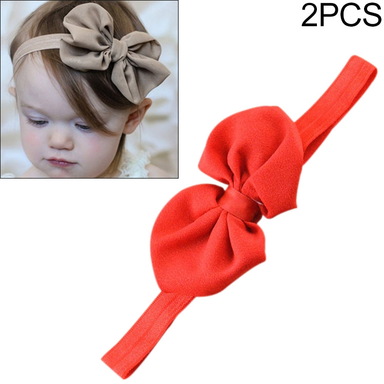 2-pack baby chiffon bow headbands with red-orange bow and matching elastic band