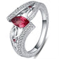 925 sterling silver vintage engagement ring with red marquise zircon and clear stones