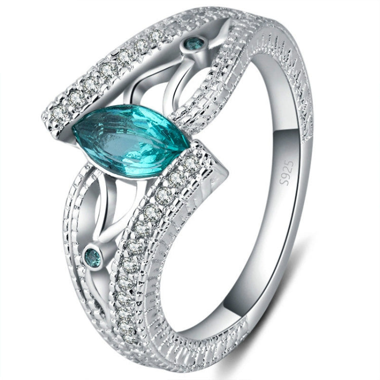 925 sterling silver ring with teal marquise-cut zircon and pavé accents