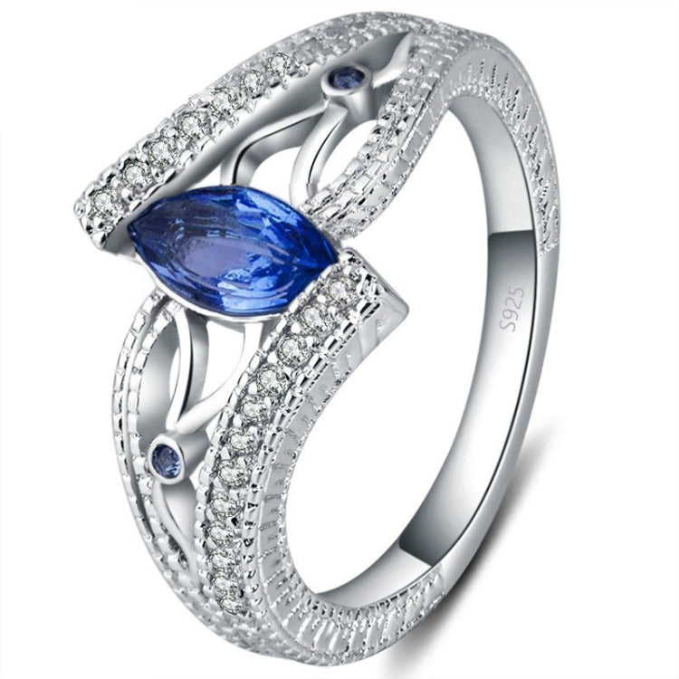 925 sterling silver ring with blue marquise stone and pavé zircon detailing
