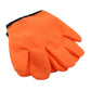 Orange plush catching glove with padded finger tips and black trim along the wrist.